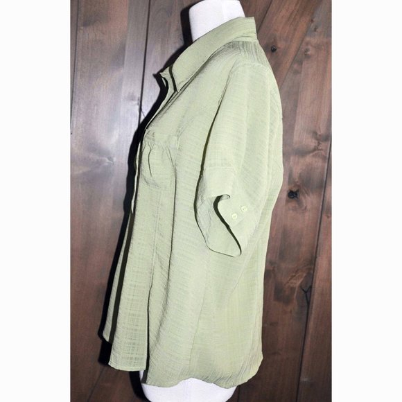 Apparenza Lime Green Silky Short Sleeve Blouse With 2 Small Front Pockets - Picture 2 of 6